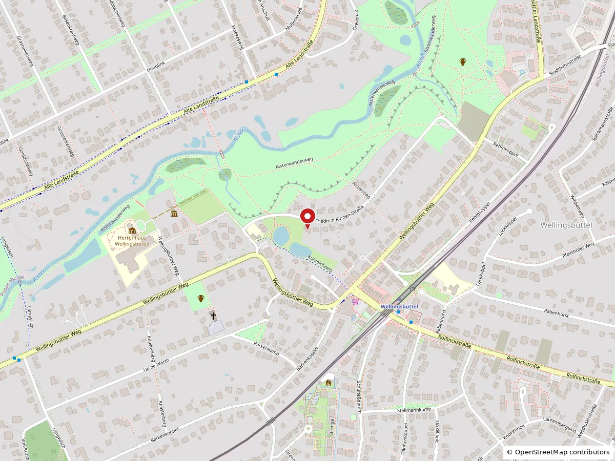 Kartenausschnitt Friedrich-Kirsten-Straße 8 mit rotem Pin — Hamburg-Wellingsbüttel